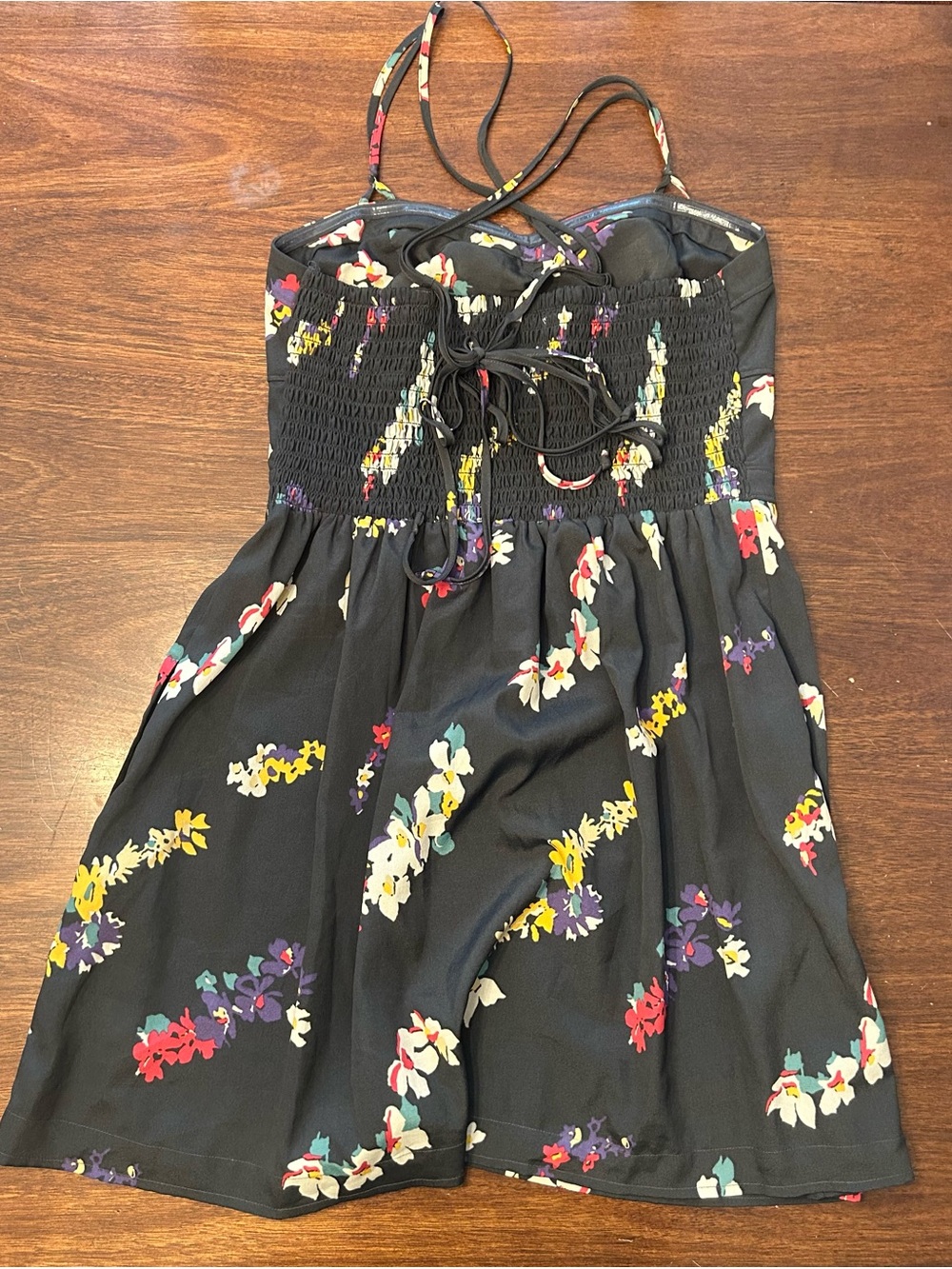 American Eagle Outfitters Black Floral Spaghetti-Strap Mini Dress with pockets - Picture 3 of 3
